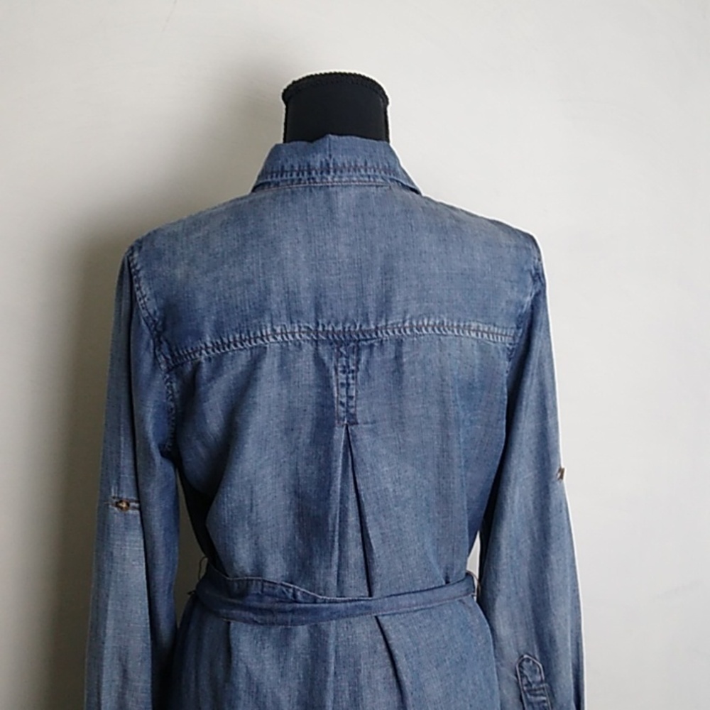 Anthropologie Womens Cloth & Stone Chambray Button Down Dress lLS belted size XS - Picture 11 of 15